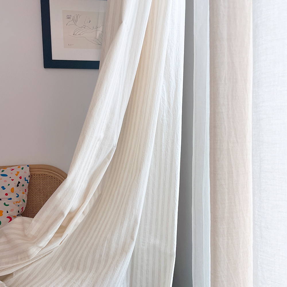 멜란 스트라이프 커튼 아이방 여아 남아 베이지 오트밀 맞춤 작은방