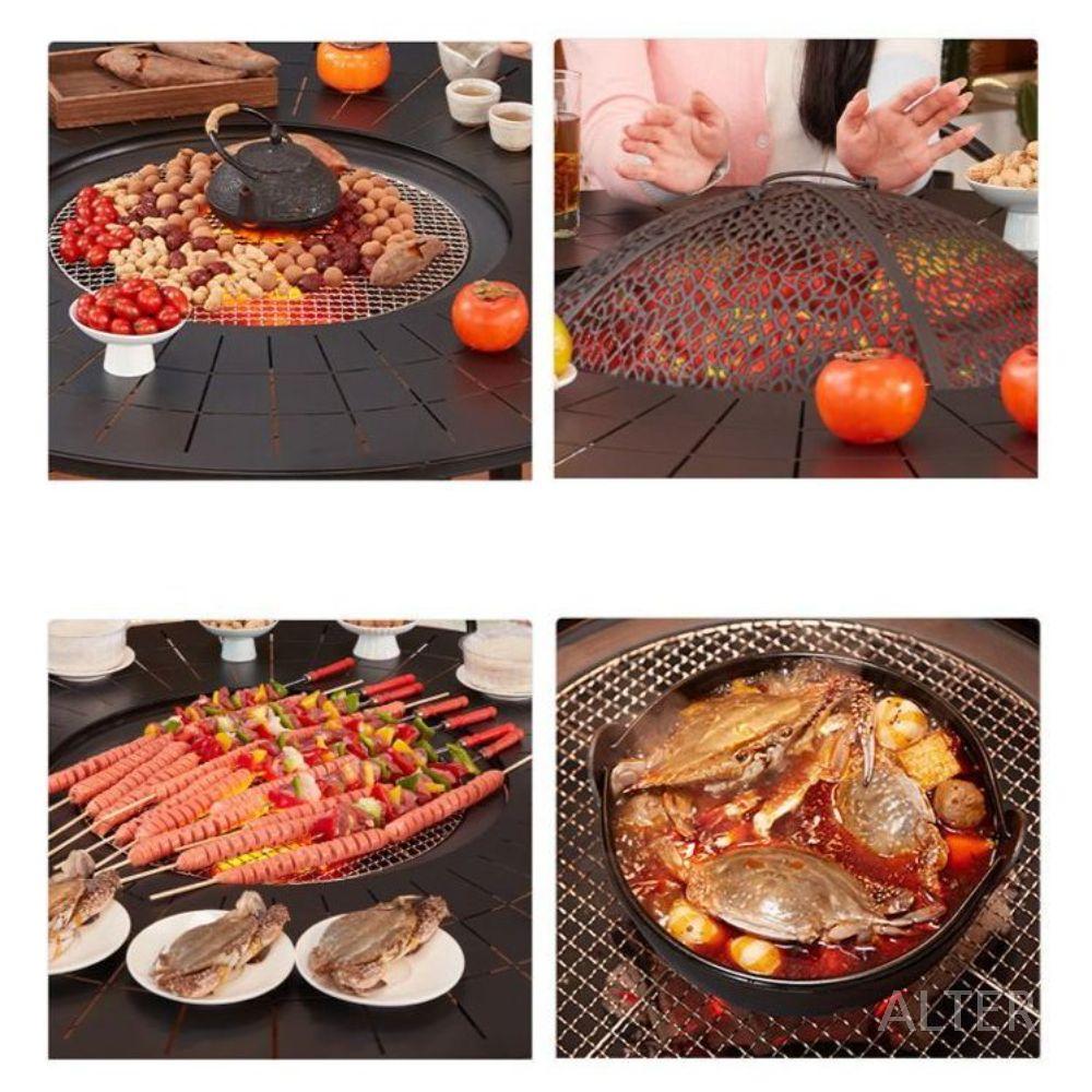 야외 불판 테이블 정원 화로 테라스 바베큐 탁자 캠핑 100mm 직경 구멍형 그릴 세트 - 상세 이미지 3