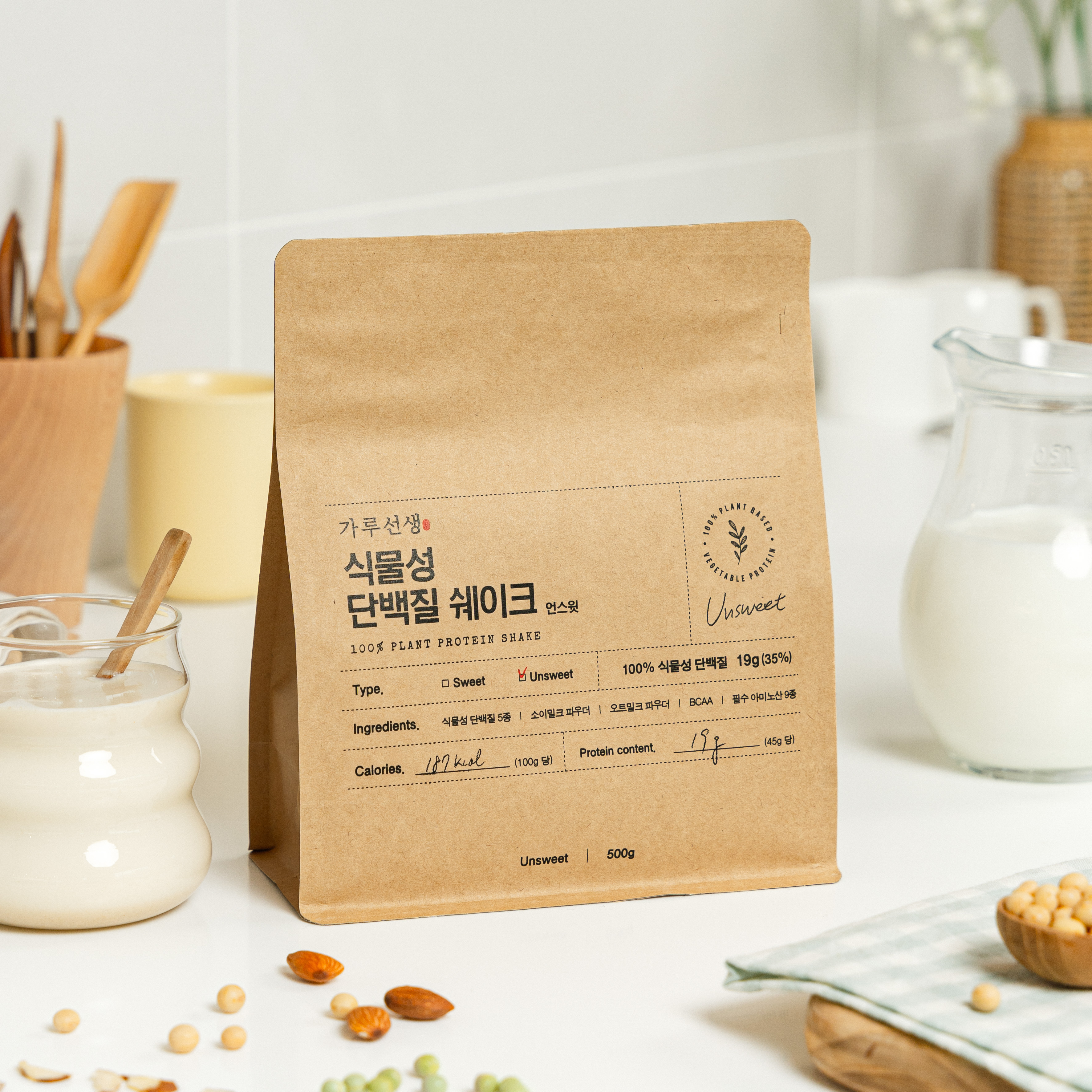 가루선생 식물성 단백질 쉐이크 언스윗 500g 맛있는 식사대용 프로틴 파우더 보충제