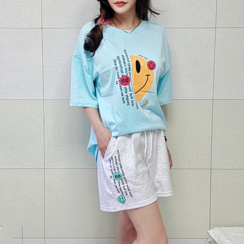 (국산면원단/국내자체생산) SET5003 온스마일 반팔티셔츠 반바지 세트 30대40대여성의류 - 상세 이미지 3