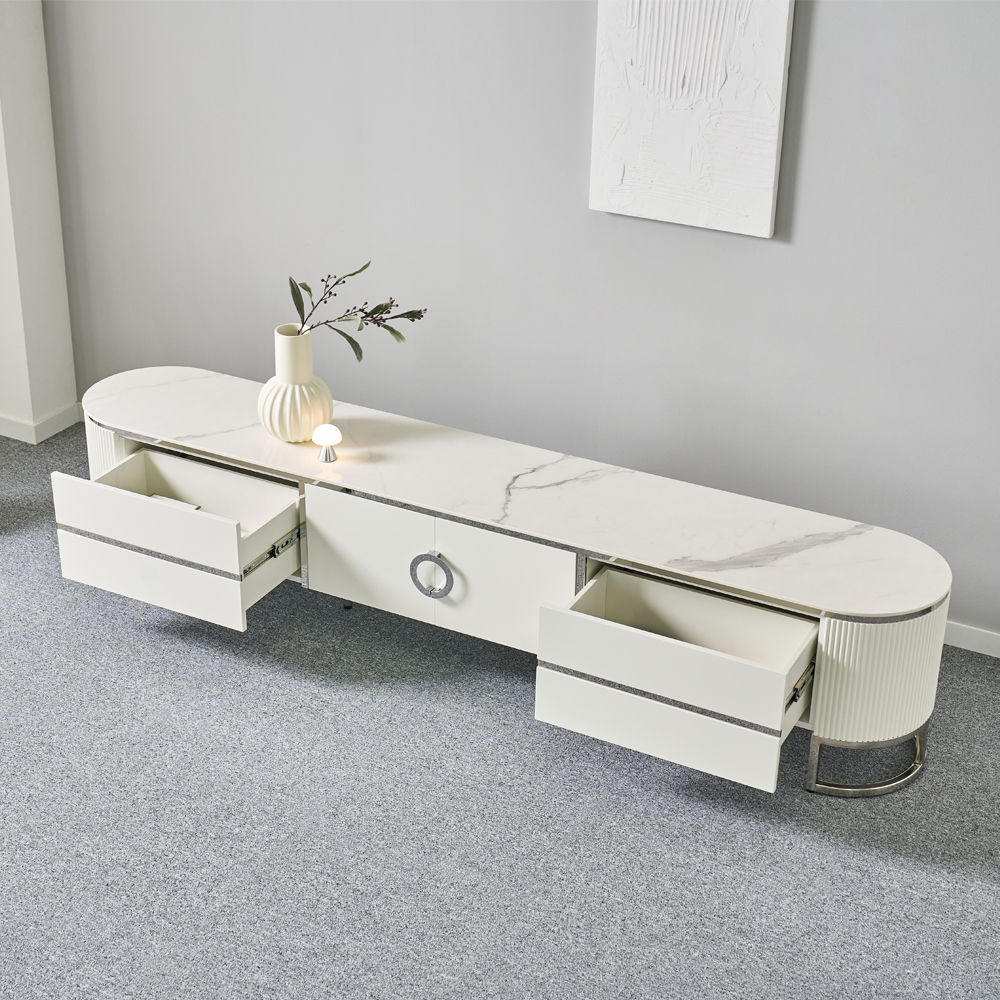 [방문설치] 애슐리 세라믹 스테인레스 거실장 2200x400x470mm, 화이트