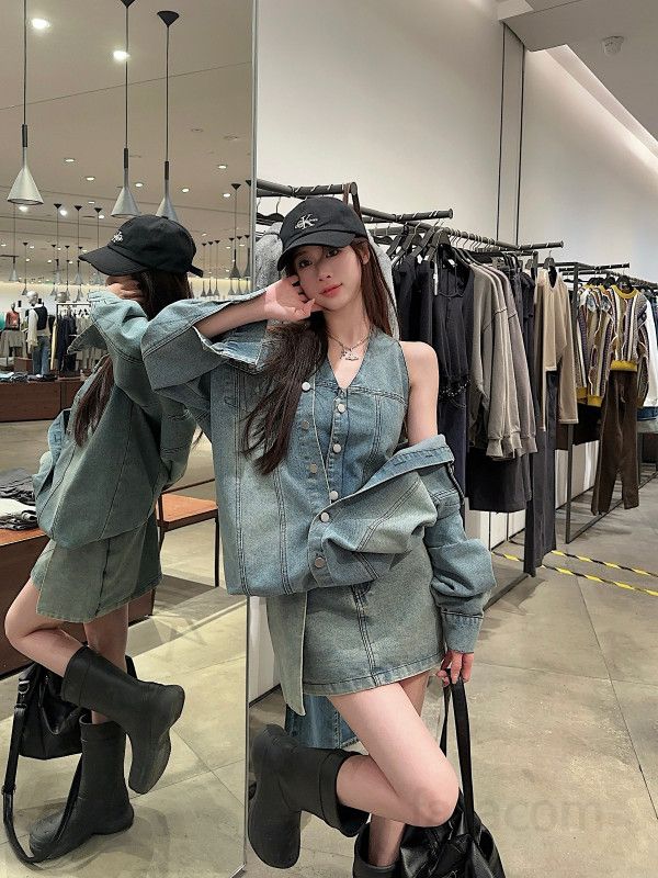 루즈핏 드롭숄더 박시 청자켓  가을 오버핏 워싱 데님자켓 빈티지 투피스 셋업  연청 간절기 여성 아우터 11311 - 상세 이미지 4