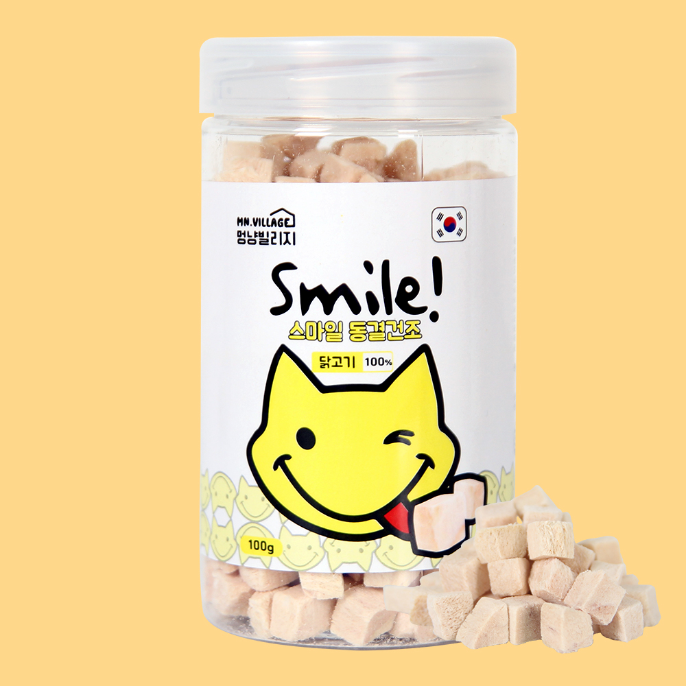 멍냥빌리지 스마일 고양이 동결건조 간식 고양이 치킨 닭가슴살 트릿, 100g, 1개 - 상품 이미지