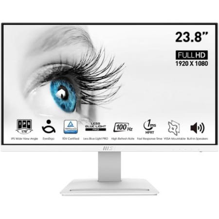 [해외]MSI Pro MP243XW, 24인치 모니터 IPS FHD(1920 x 1080), 노글레어(초내로우 베젤 100Hz 1ms 16:9, 틸트 스탠드 포함), 흰색