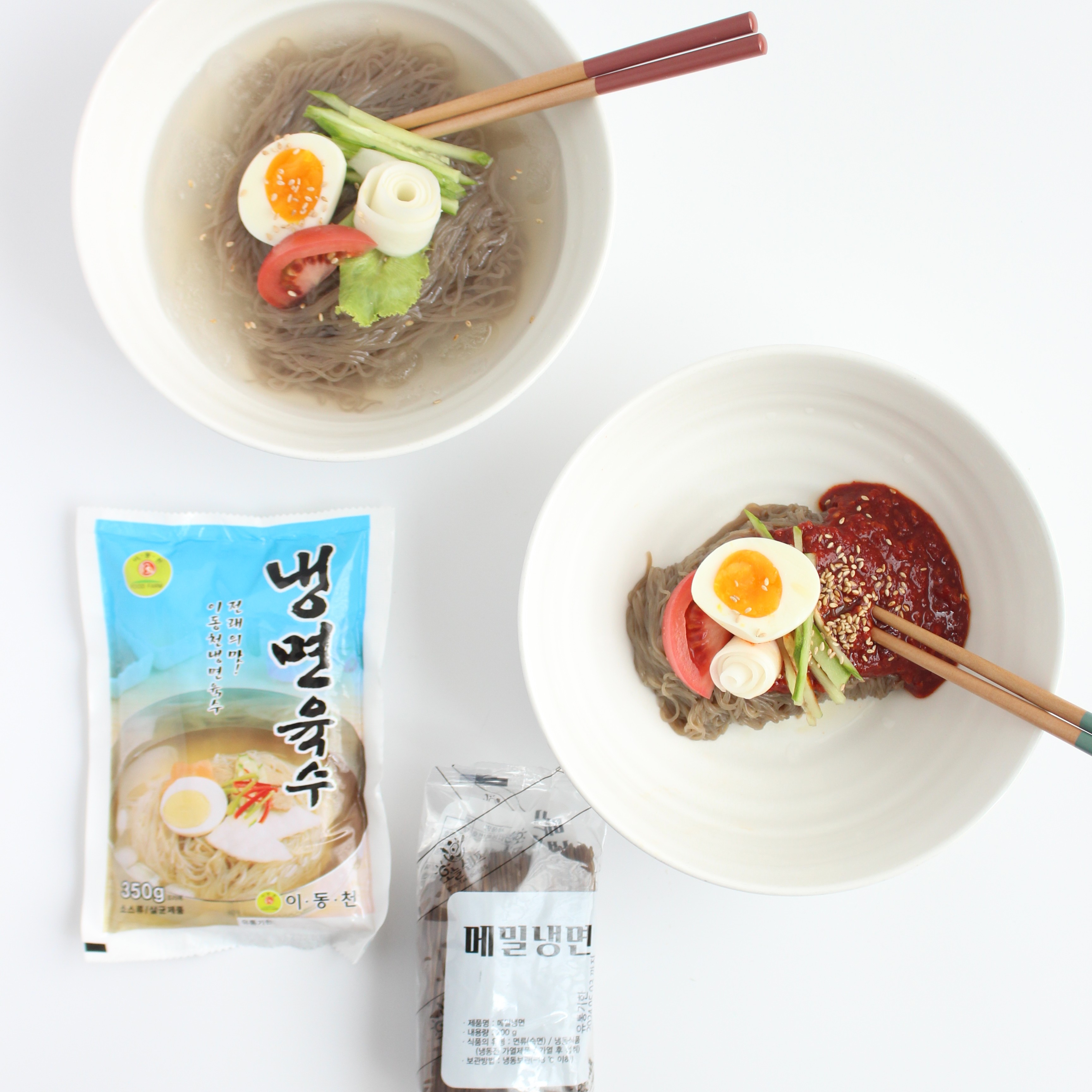 시원 쫄깃한 메밀 물 비빔 냉면 세트 구성 개별포장 개별포장 겨자 오일 제공 총 5인분 - 상품 이미지