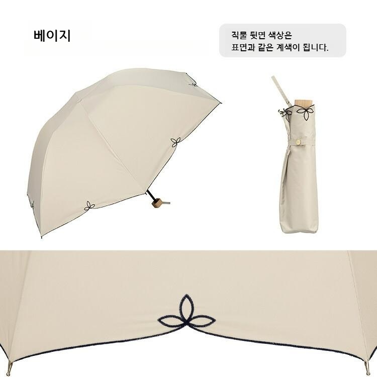 Wpc 자수 스칼랩 돔 파라솔 접이식 양산 우양산 일본양산 UV차단 베이지 - 상세 이미지 2