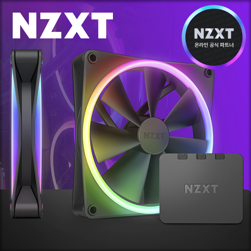 [국내정발] NZXT F140 RGB DUO 140mm 컴퓨터 쿨링팬 블랙 2팩+컨트롤러 - 상품 이미지