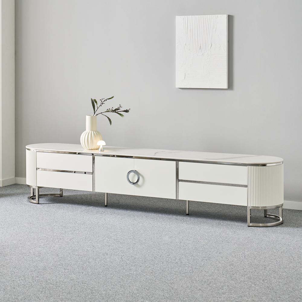 [방문설치] 애슐리 세라믹 스테인레스 거실장 2200x400x470mm, 화이트