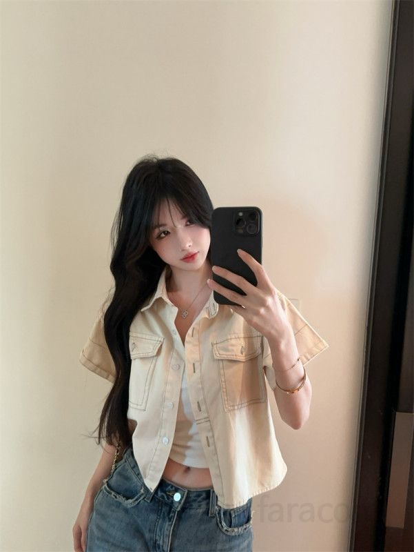 여름 루즈핏 투포켓 크롭 반팔 셔츠 숏 카라 남방 캐주얼 데일리룩 아우터 11276 - 상세 이미지 4