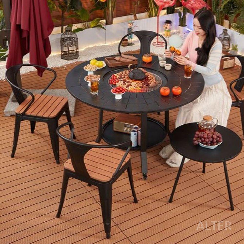 야외 불판 테이블 정원 화로 테라스 바베큐 탁자 캠핑 100mm 직경 구멍형 그릴 세트 - 상세 이미지 2