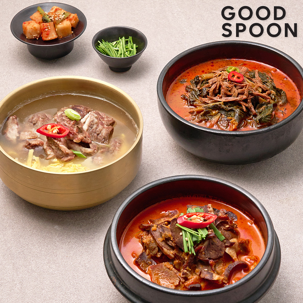 굿스푼 찌개 국 3종 3팩 뼈없는 갈비탕 소고기 육개장 돼지국밥 밀키트요리 맛집 캠핑용