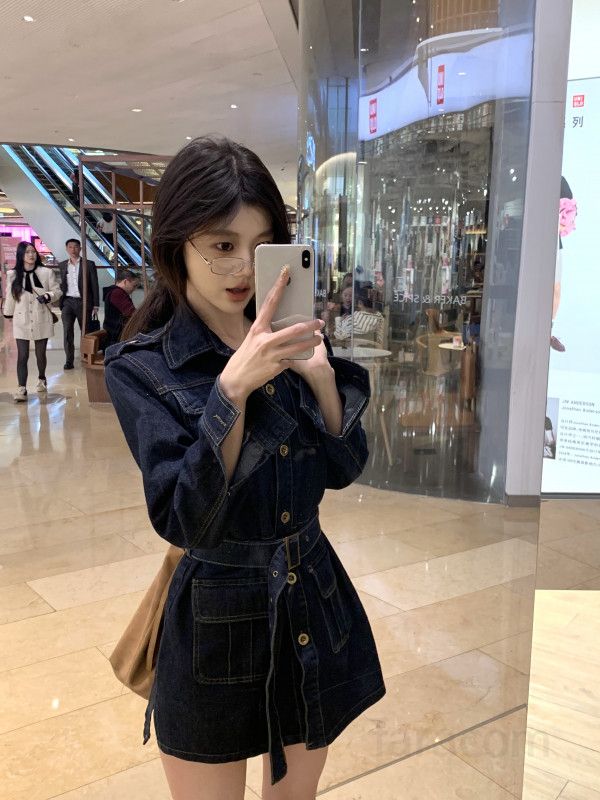 야상형 데님 셔츠 원피스 여성 루즈핏 미디기장 포켓 청자켓  가을 시크 무드 간절기 데일리 아우터 11450 - 상세 이미지 2