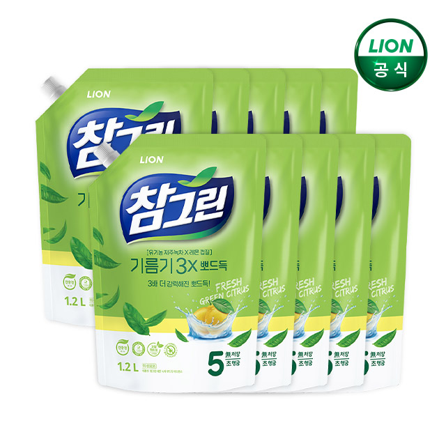 참그린 기름기뽀드득 주방세제 1.2L 리필x10개