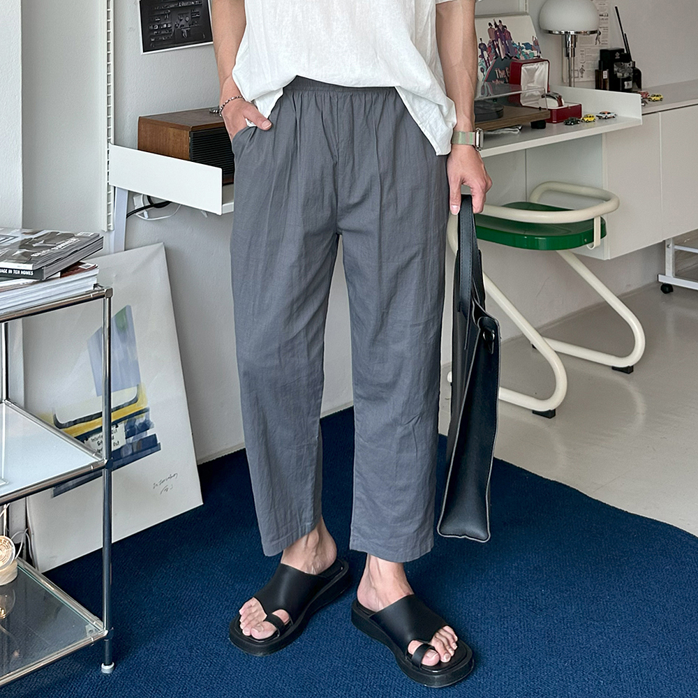 남자여름바지 밴딩 9부 린넨 팬츠 남자 냉장고바지