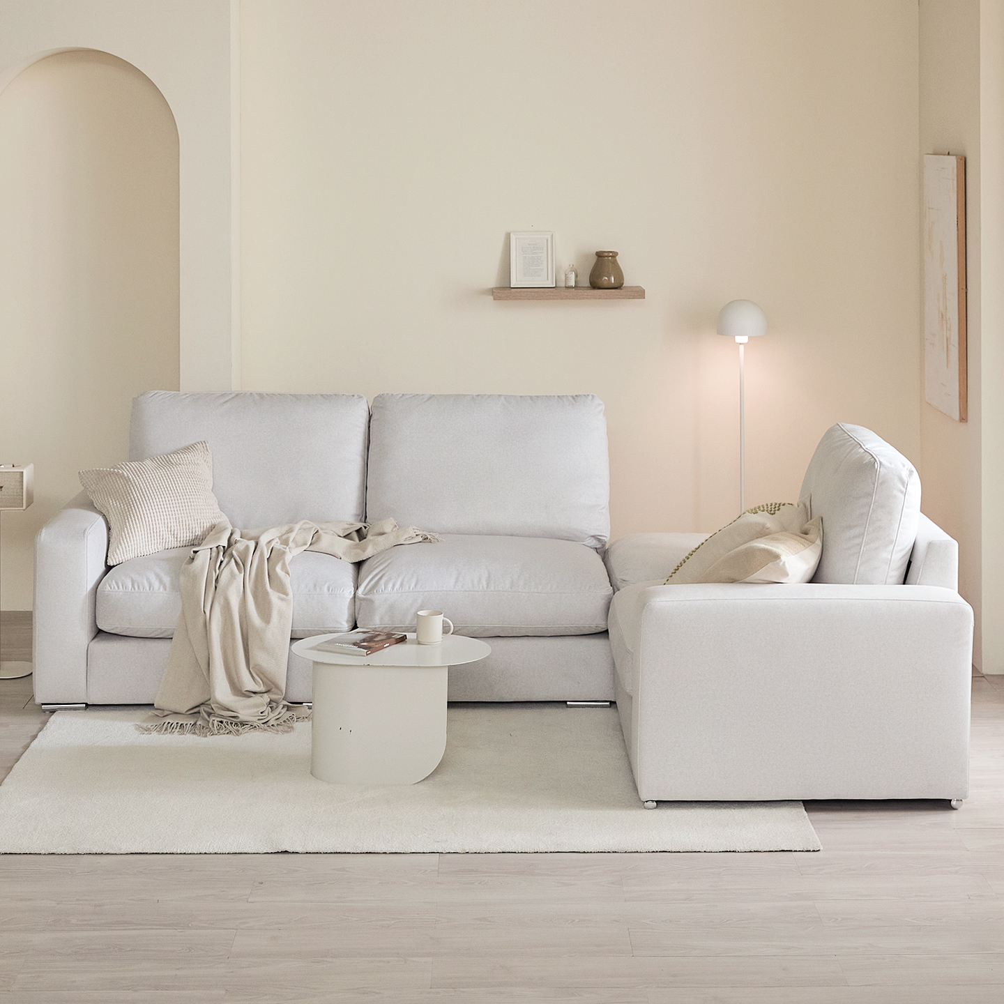 컴프홈 끌레르 타임리스 모듈 패브릭 소파 스툴미포함, 아이보리, 4인용