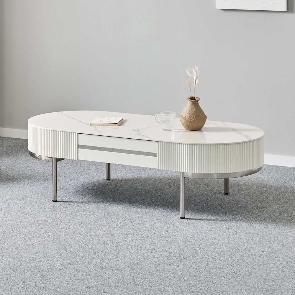 [방문설치] 애슐리 세라믹 스테인레스 거실테이블 화이트