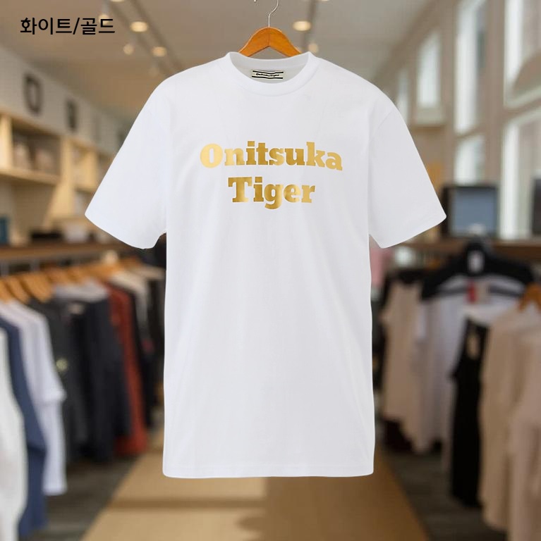 오니츠카타이거 그래픽 로고 반팔 티셔츠 남성 2183B456 블랙/골드 M - 상세 이미지 5