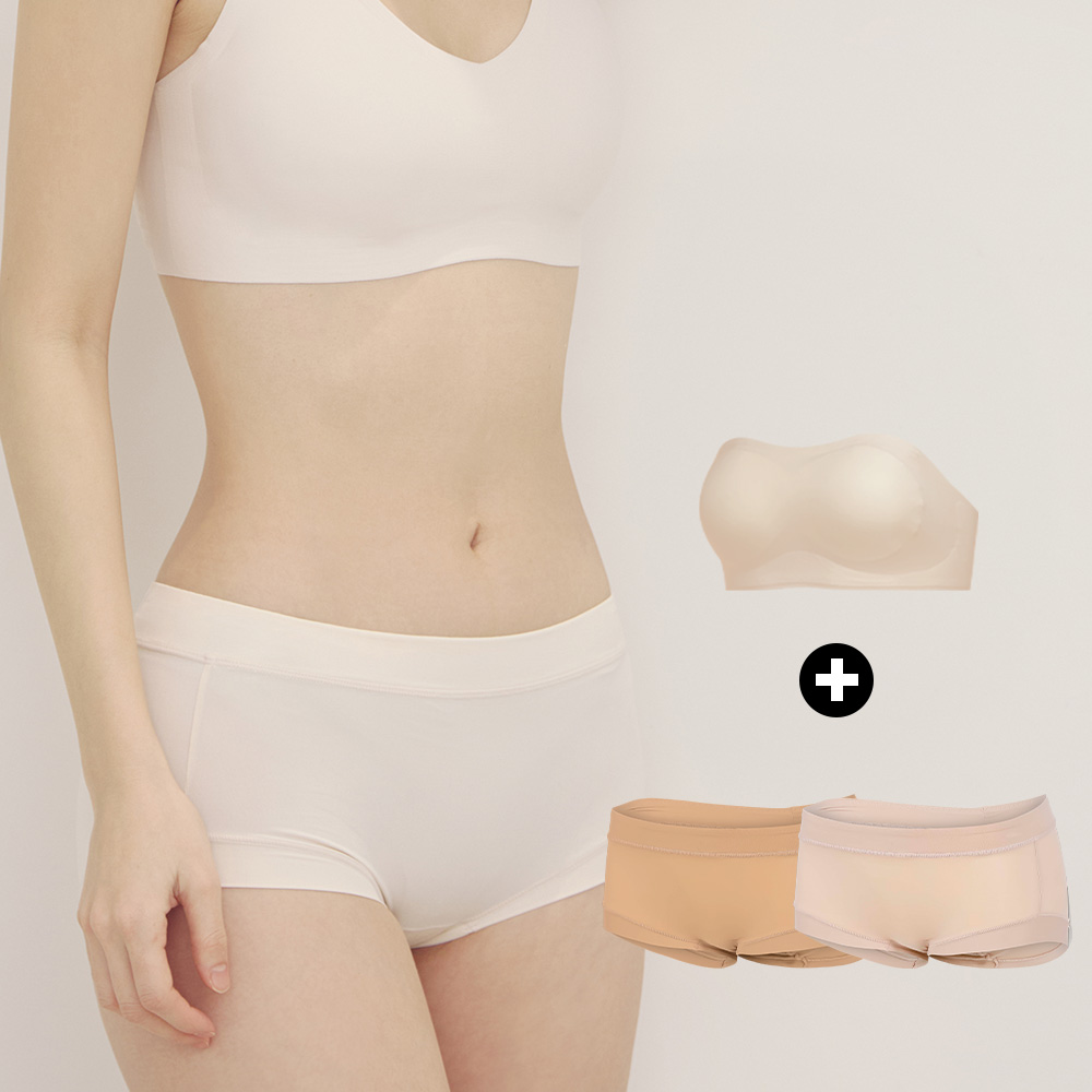 슬림9 편해브라 오프숄더 네모팬티 숏 웨딩브라 심리스 사각드로즈 여성속옷 1&2 SET