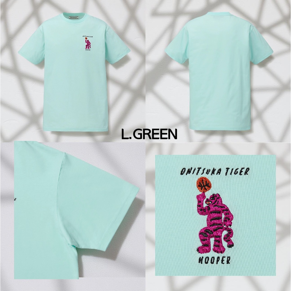 오니츠카타이거 자수 그래픽 반팔 티셔츠 남성 2183B539 L.GREEN M - 상세 이미지 3