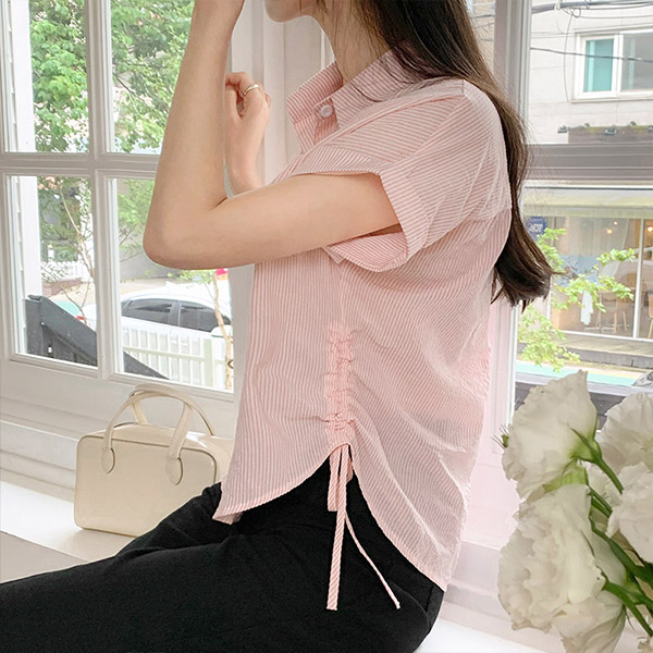덴로아 셔링 가오리 스트라이프 반팔 셔츠 bs8305 - 상품 이미지