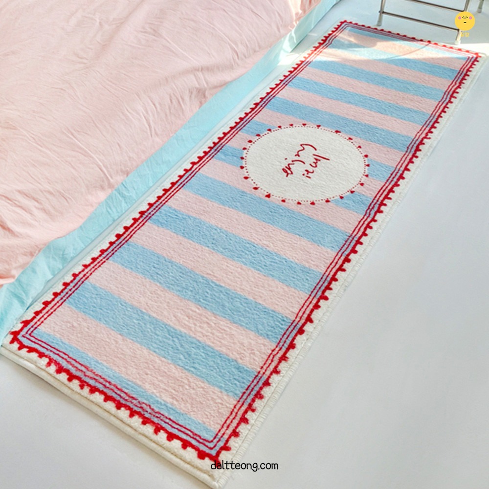 달떵 귀여운 핑크스트라이프 침실 침대 긴 러그 핑크, 150x50