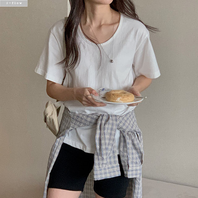 릴터 U넥 루즈핏 레이어드 티셔츠 5col 여름 반팔 기본 박스티 하프 데일리 제이플로우 이미지 8