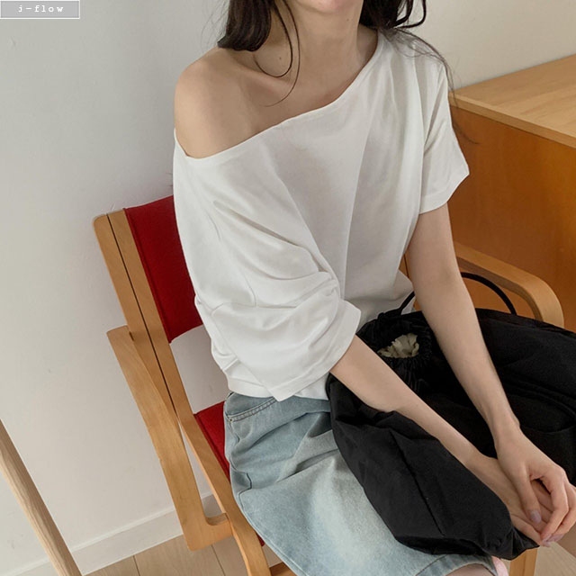 디펀 오프숄더 여름 쭈리 맨투맨 4col 유니크 티셔츠 루즈핏 크롭 입술넥 제이플로우 이미지 8