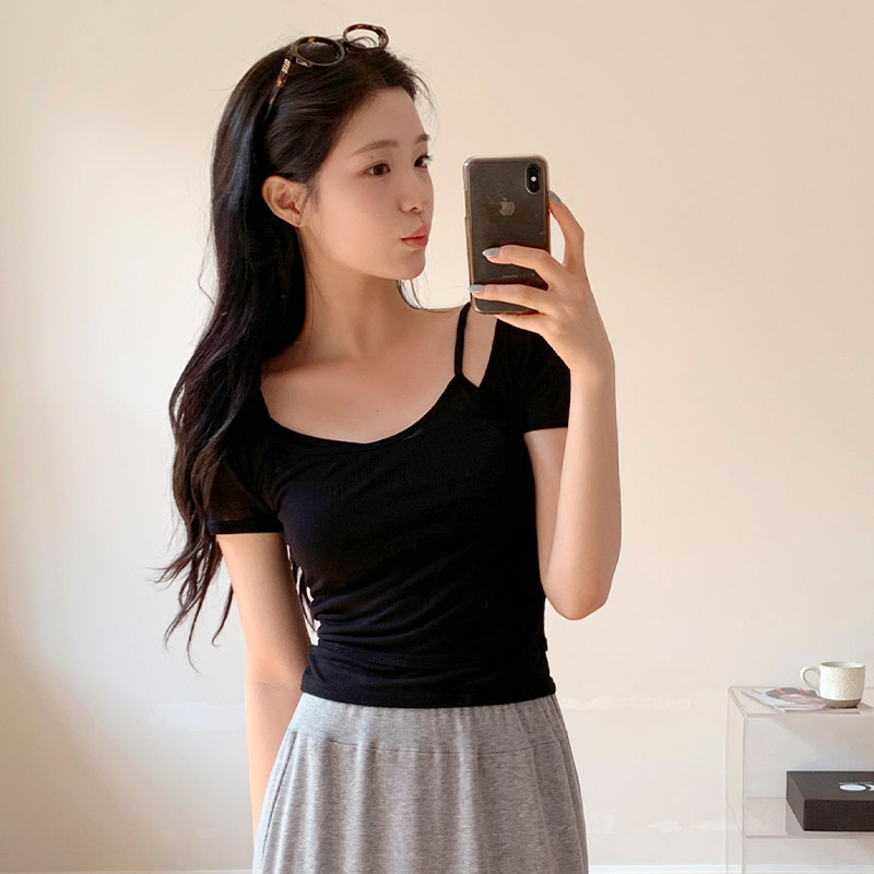 텐셀 U넥 레이어드 나시 반팔 세트 티셔츠 ts4607 - 상세 이미지 3