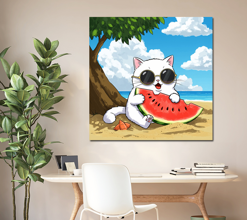 수박 고양이 그림 여름 인테리어 액자 거실 사무실 현관 카페 소형 - 상세 이미지 5