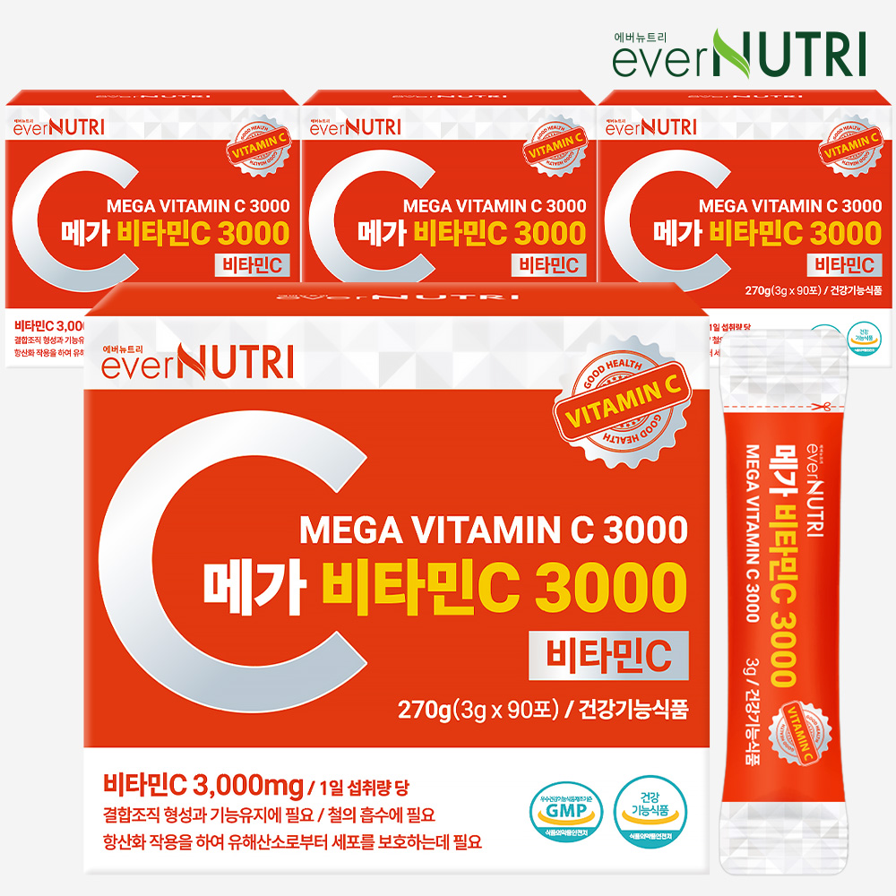 에버뉴트리 고함량 메가 비타민C 3000 분말 90포, 4개