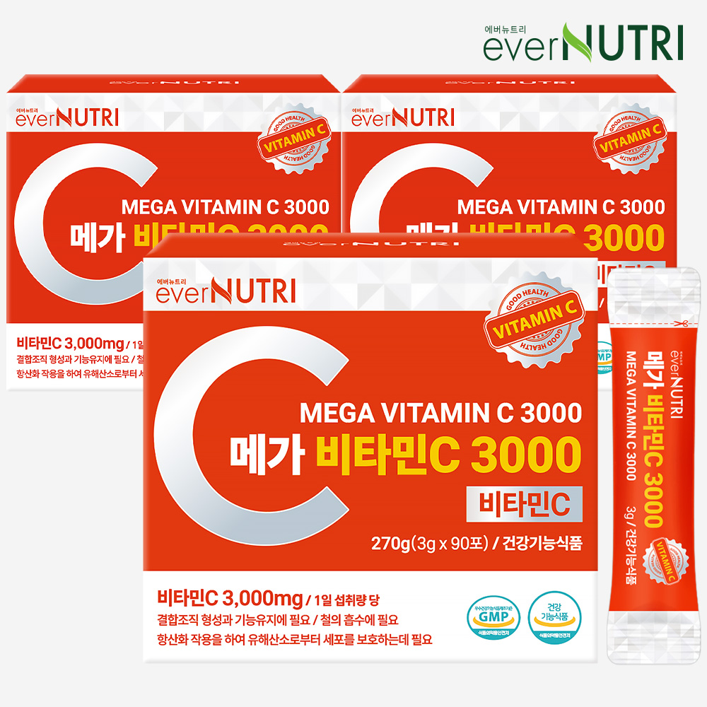 에버뉴트리 고함량 메가 비타민C 3000 분말 90포, 3개