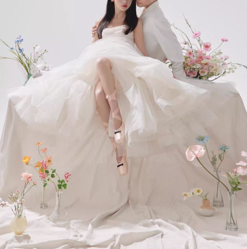 내추럴 웨딩촬영 원피스 러블리 플레어 튤드레스 스튜디오 테마 사진 리마인드스냅 드레스 - 상품 이미지