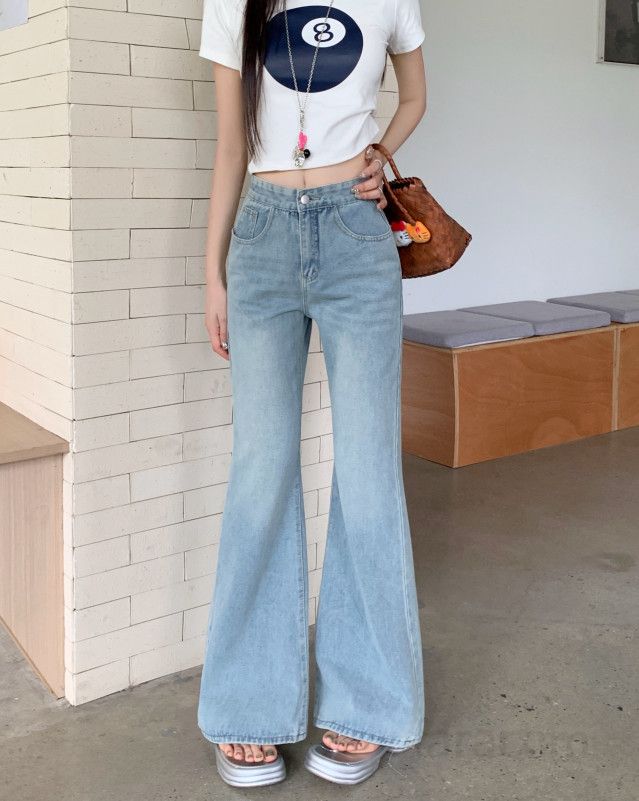 여자 Y2K 랩스커트 카고 청바지 하이웨스트 부츠컷 와이드 롱 데님 팬츠 스트릿 봄 여름 8743 - 상세 이미지 3