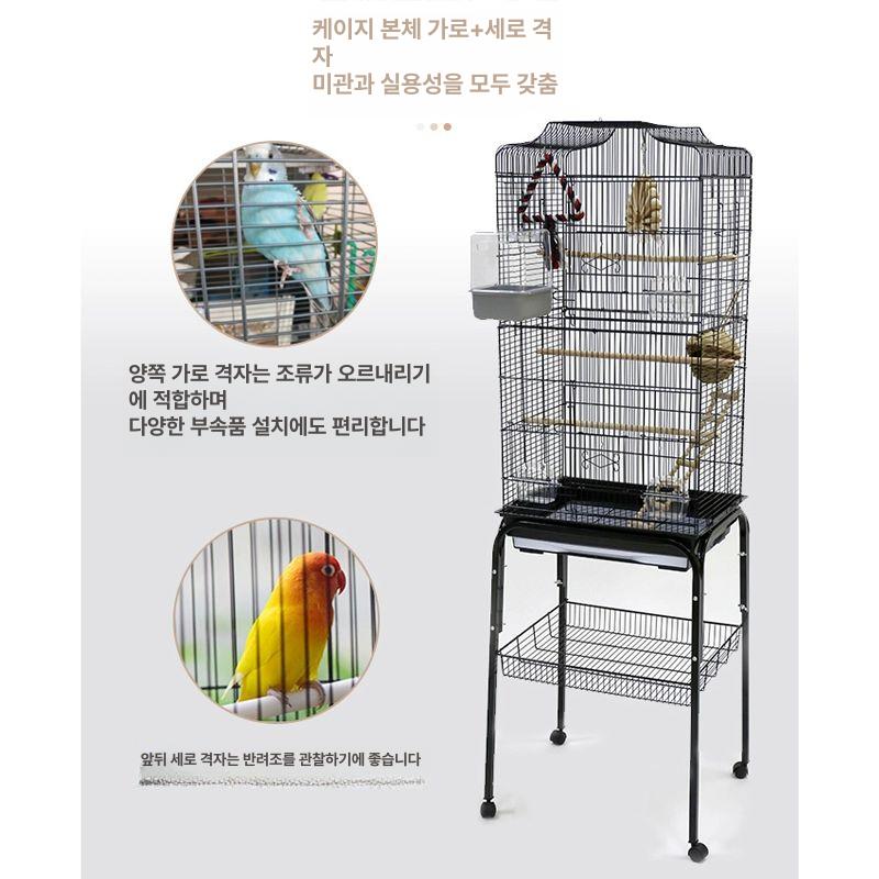 대형 앵무새 새장 케이지 놀이터 그네 스윙 블랙 싱글 케이지 장난감과스윙포함 614 - 상세 이미지 3