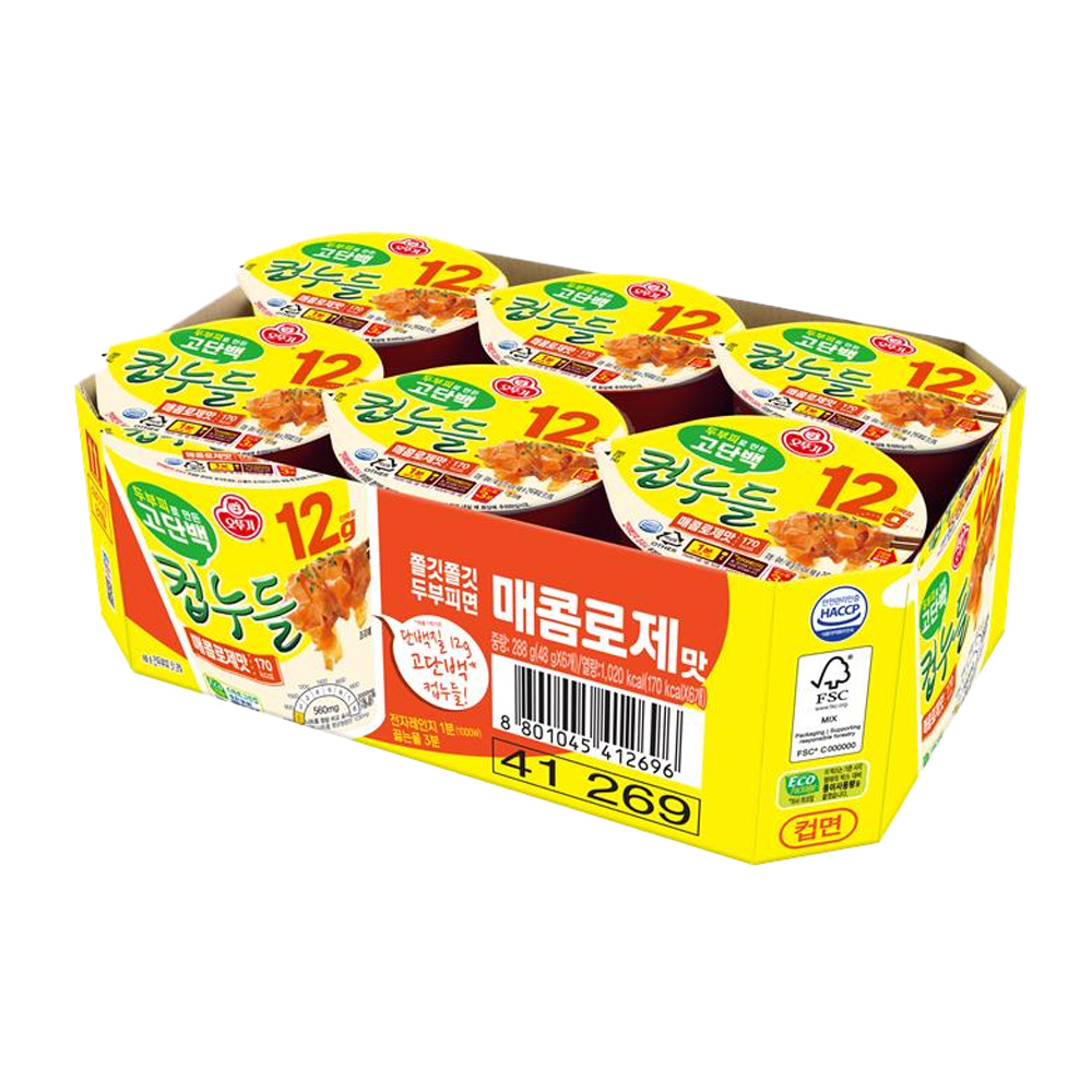 오뚜기 고단백 컵누들 매콤로제맛 48.2g 6개