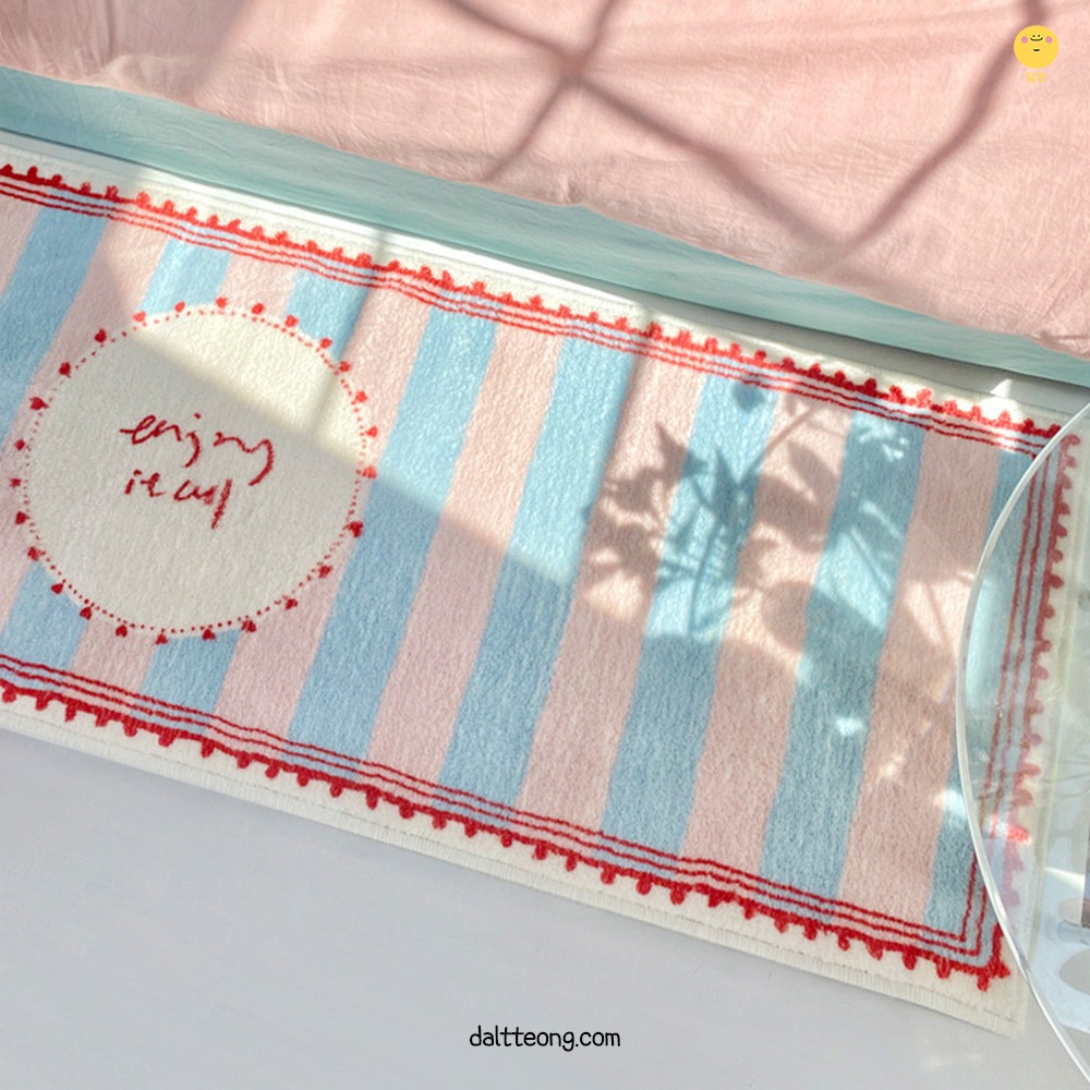 달떵 귀여운 핑크스트라이프 침실 침대 긴 러그 핑크, 150x50