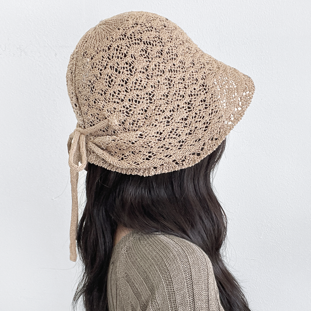 국산 시원한 펀칭 니트 버킷햇 지사 여성 여름모자 휴양지 리본 챙넓은모자