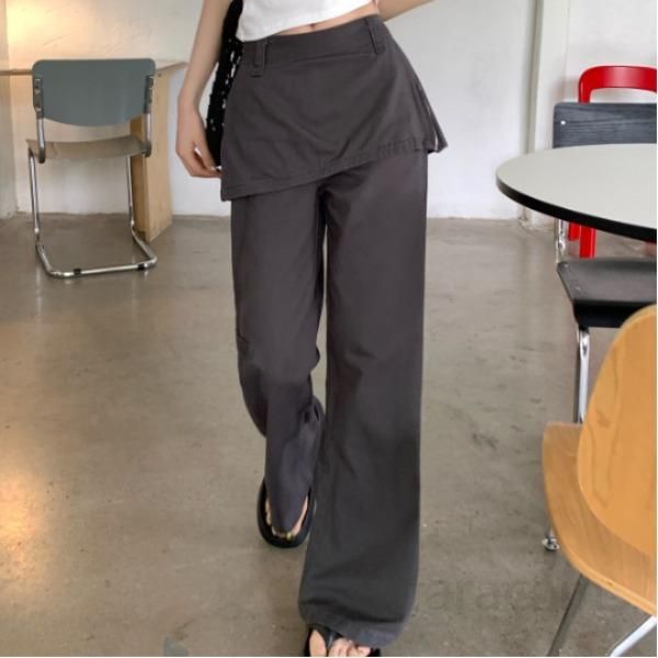 여자 랩스커트 레이어드 카고 팬츠 하이웨스트 와이드 롱 스트레이트핏 봄 여름 8721