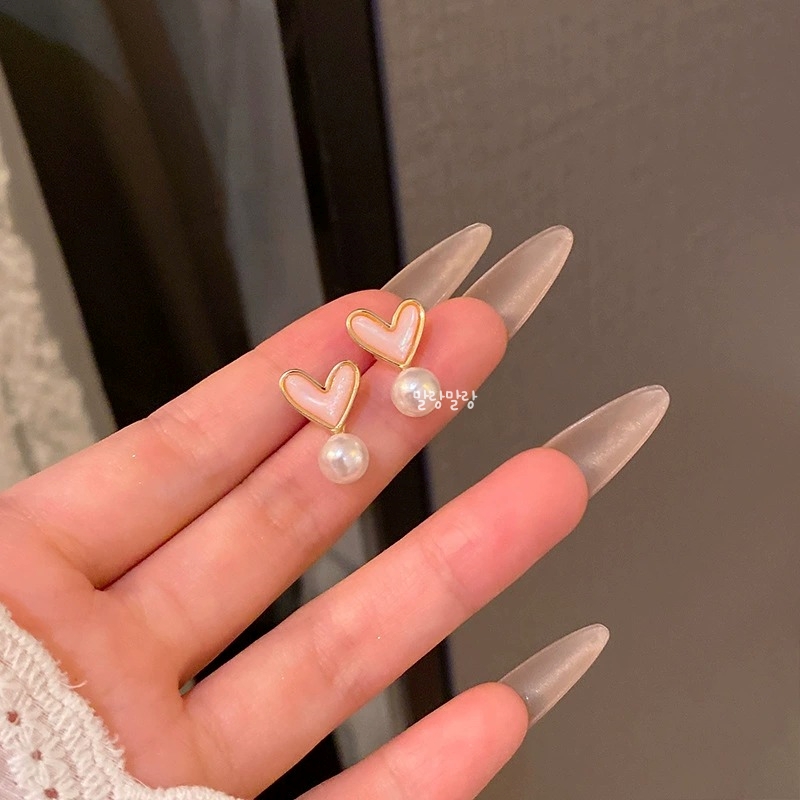 핑크하트 통통 진주볼 귀걸이 파스텔컬러 에폭시 이어링 - 상세 이미지 3