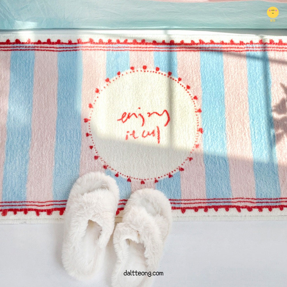 달떵 귀여운 핑크스트라이프 침실 침대 긴 러그 핑크, 150x50