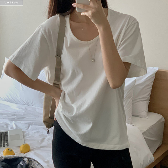 릴터 U넥 루즈핏 레이어드 티셔츠 5col 여름 반팔 기본 박스티 하프 데일리 제이플로우 이미지 6