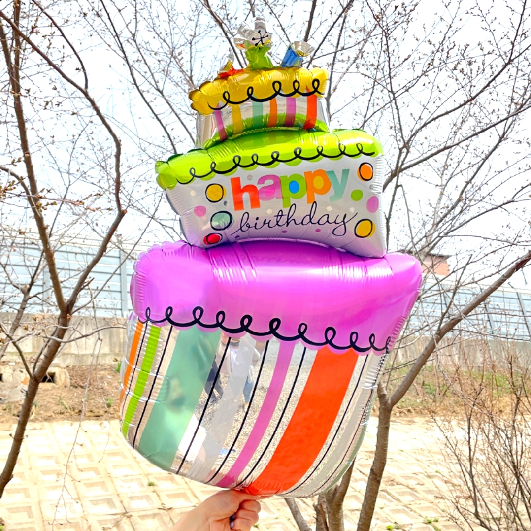 3단케이크모양은박풍선 케이크헬륨풍선 대형 강아지생일파티장식 - 상품 이미지