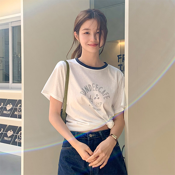 코엘 배색 라운드넥 데일리 반팔 티셔츠 ts4575 - 상품 이미지