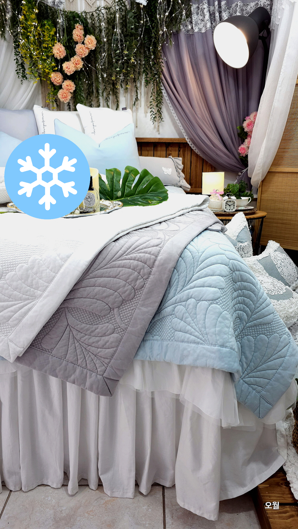 리프자수 여름 냉감패드 여름침대패드 슈퍼싱글 싱글 퀸 킹