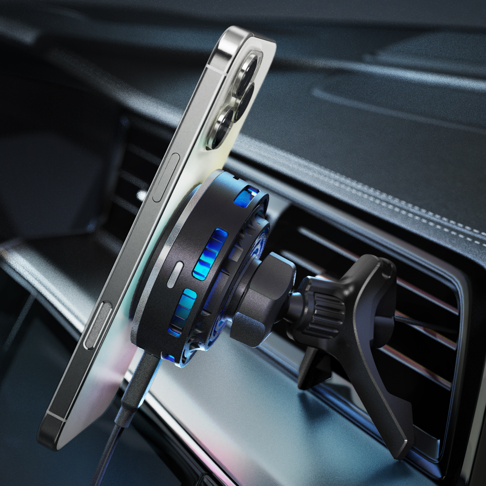 Qi2 맥세이프 차량용 핸드폰 거치대 고속 무선 쿨링 펠티어 충전기 EV15MAA 송풍구형