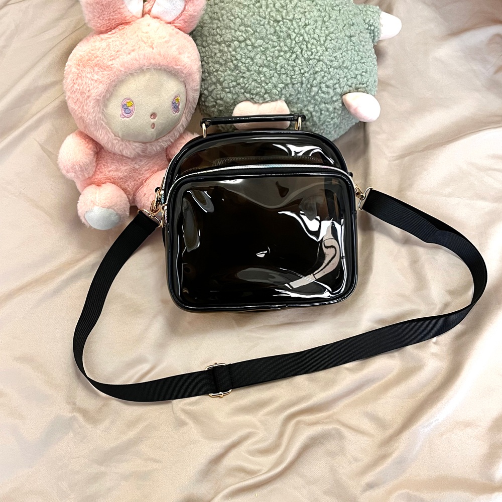 투명 PVC 크로스백 레이저 포인트 숄더백 여행용 젤리백 가벼운 여름가방 투명 블랙 20cm - 상품 이미지