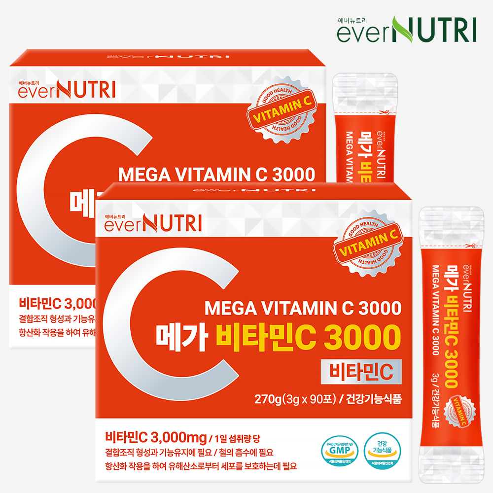 에버뉴트리 고함량 메가 비타민C 3000 분말 90포, 2개