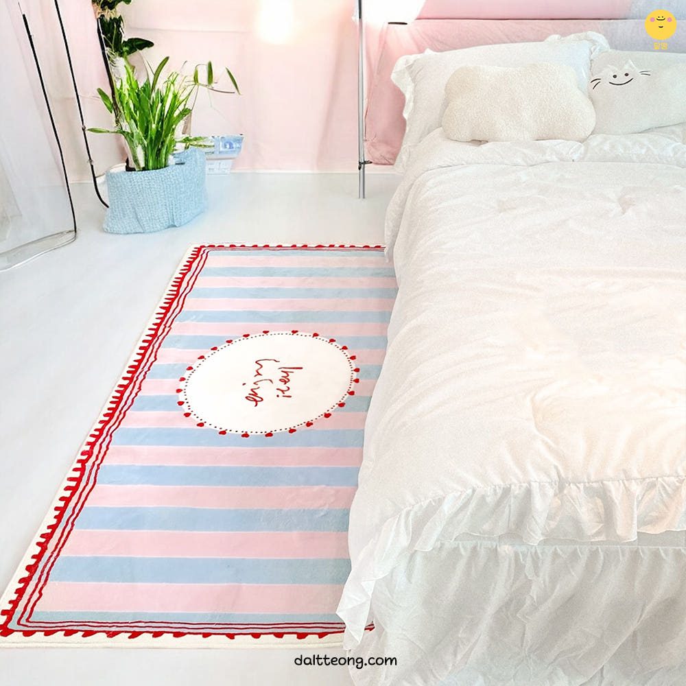 달떵 귀여운 핑크스트라이프 침실 침대 긴 러그 핑크, 200x80