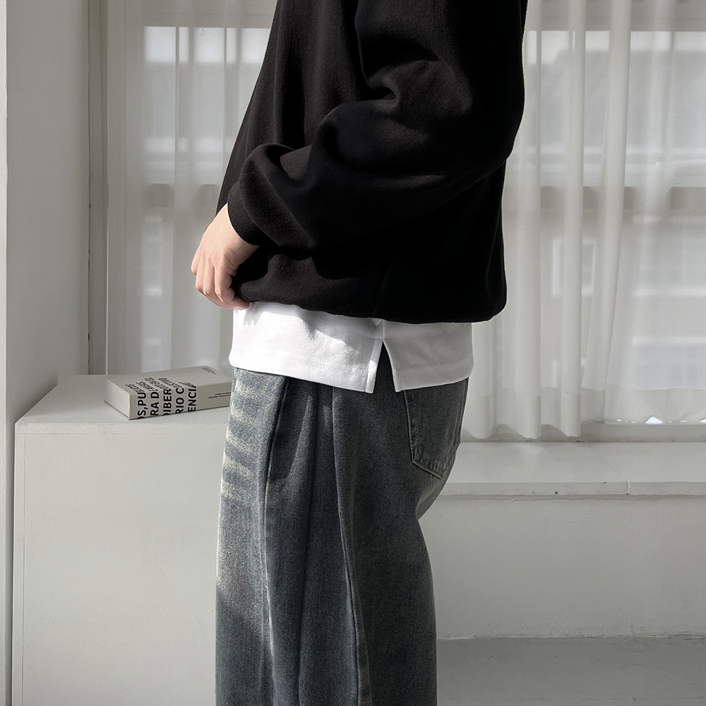 두꺼운반팔티 흰색면티 분또 남자레이어드 이미지 8
