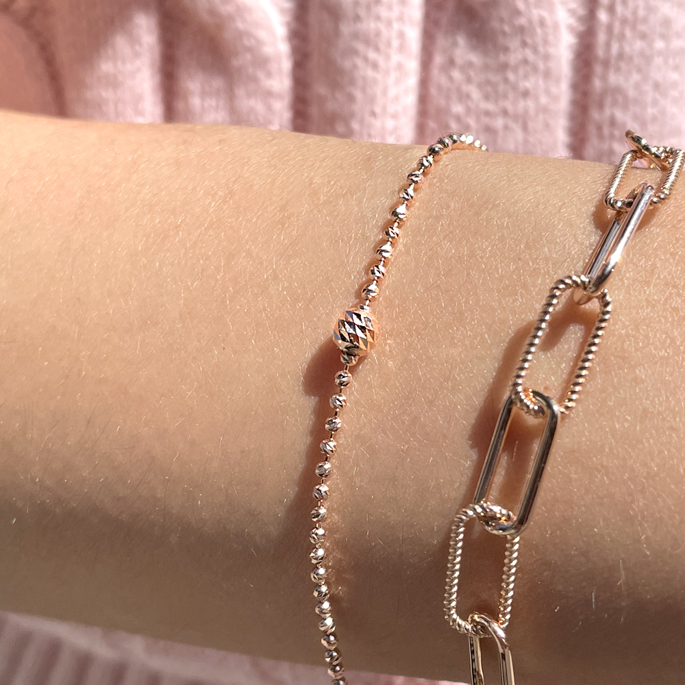 14K 18K 솔리드 컷팅 레이어드 볼 체인 데일리 팔찌